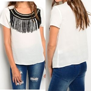 [Last 1!] CLOSET CLOSING White Blouse Black Fringe